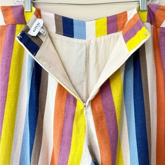 Gilli Colorful Striped Linen Tie High Waist Wide Leg Culotte Pants Size L - Picture 7 of 15